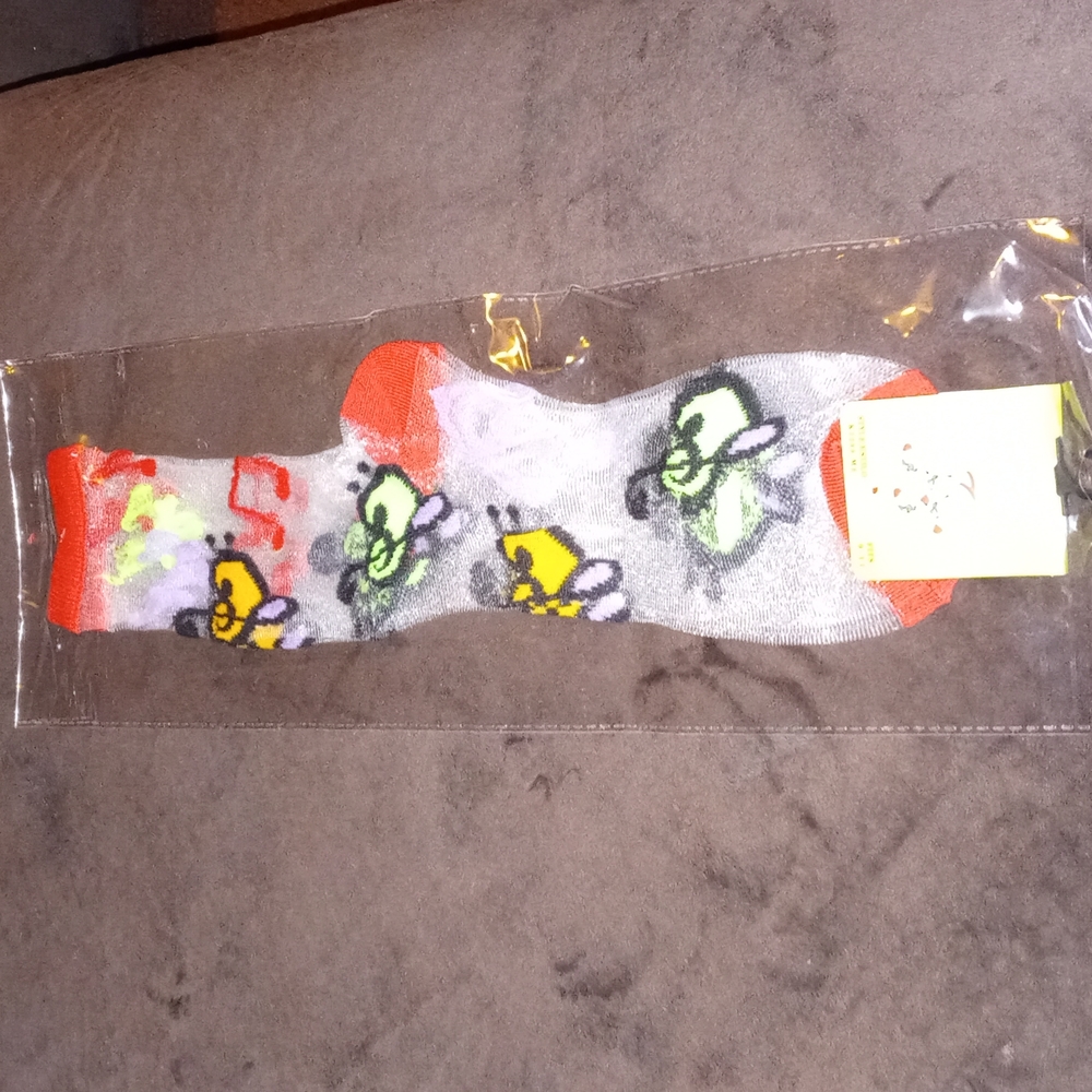 🎼💗Green/ReD 🎵purple🎶orange designed CLEAR nylon SOCKS Size:9-11